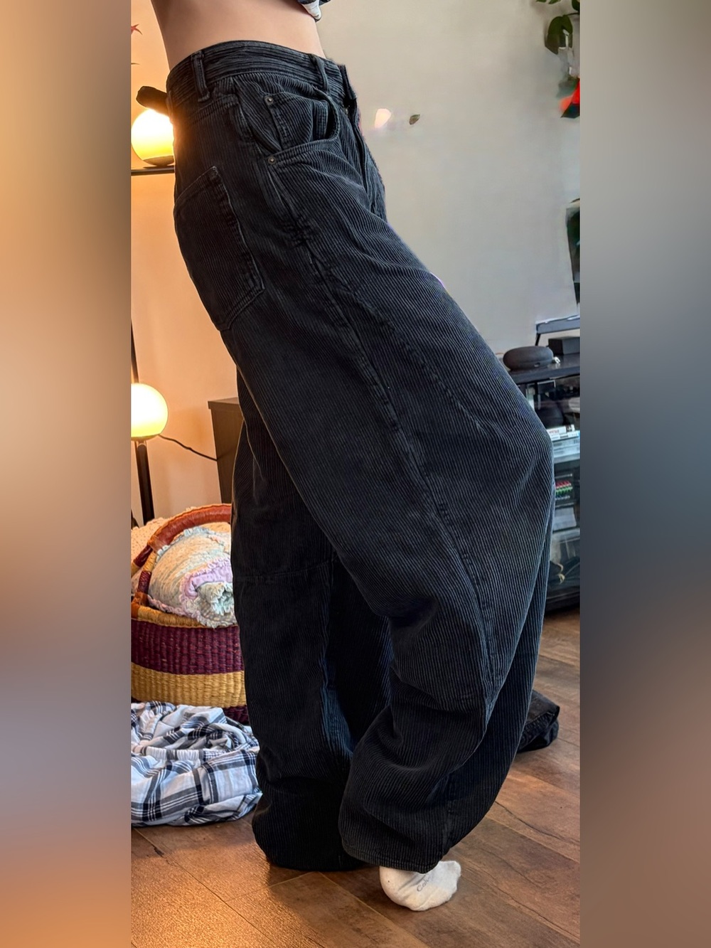 Wide Leg/Barrel Leg Black Corduroy Pants - Picture 2 of 6
